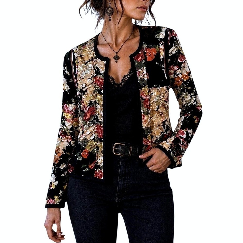 Zara Black Floral Patchwork Open Front Jacket XS/S Dark Romance Autumn Wedding